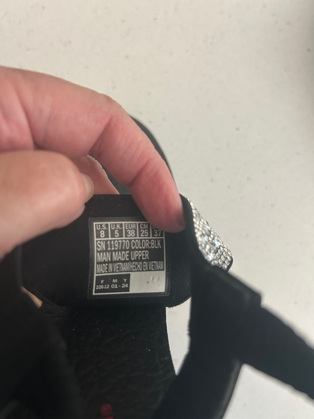 Skechers Cali Rockstar Black Slingback T‑Strap Sandal with Silver Rhinestones - Picture 6 of 7